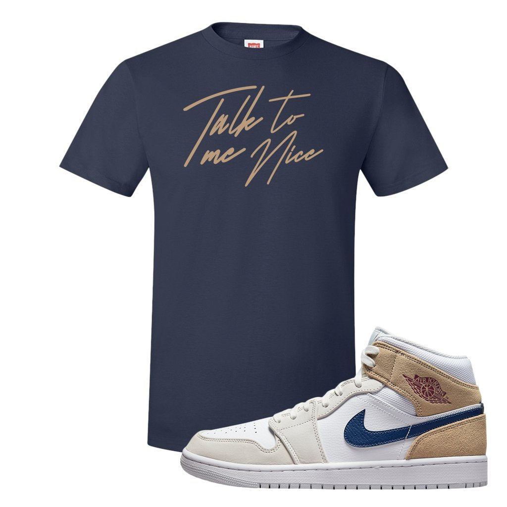 White Tan Navy 1s T Shirt | Talk To Me Nice, Navy