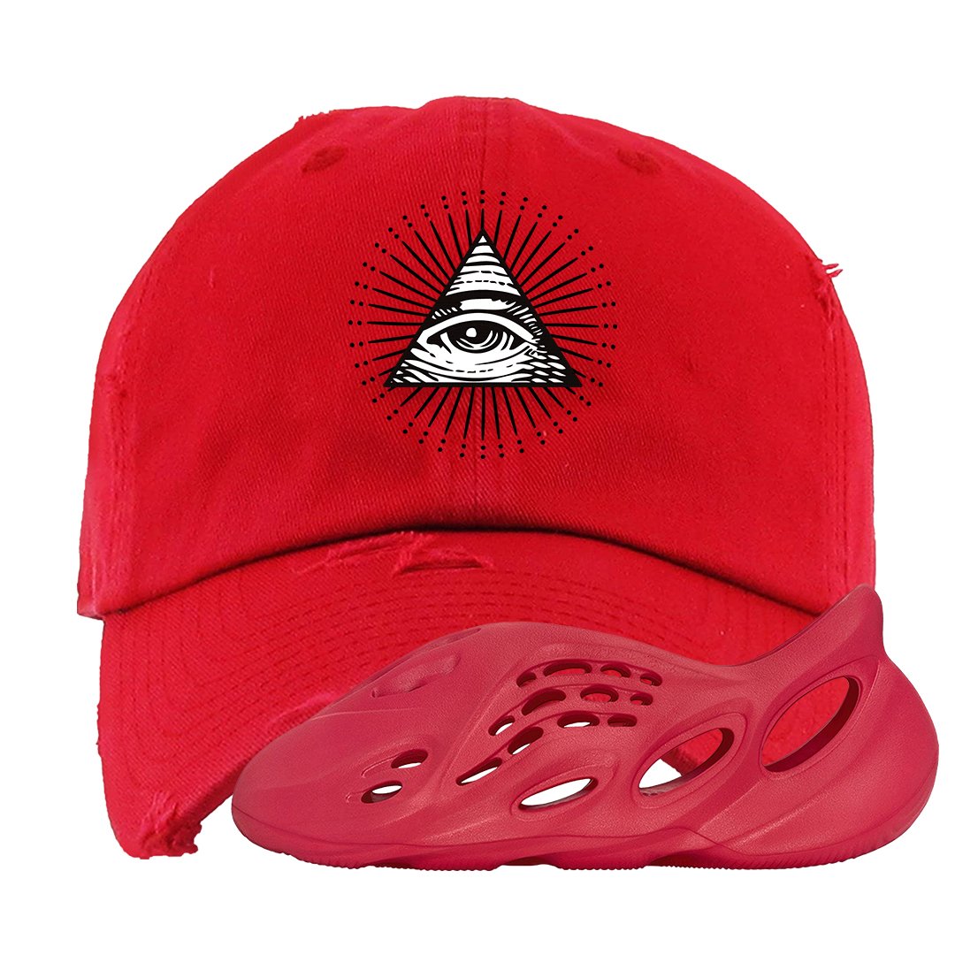 Vermillion Foam Runners Distressed Dad Hat | All Seeing Eye, Red