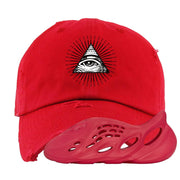 Vermillion Foam Runners Distressed Dad Hat | All Seeing Eye, Red