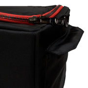 The zippers on the Foot Clan FlightPack Sneaker Duffle Bag are metallic