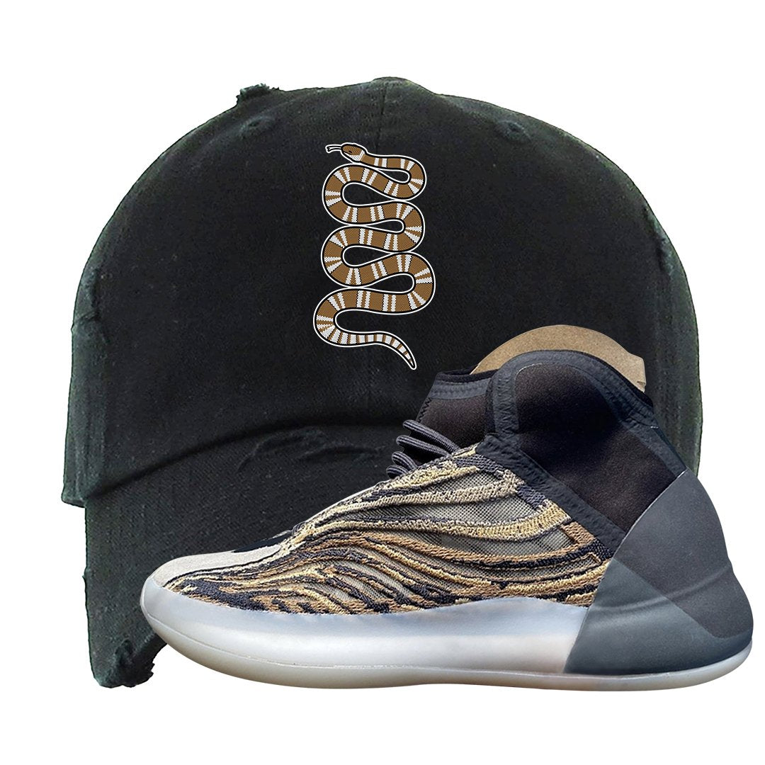 Amber Tint Quantums Distressed Dad Hat | Coiled Snake, Black