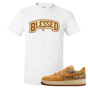 Woven Cork Low AF 1s T Shirt | Blessed Arch, White