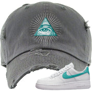 Washed Teal Low 1s Distressed Dad Hat | All Seeing Eye, Dark Gray