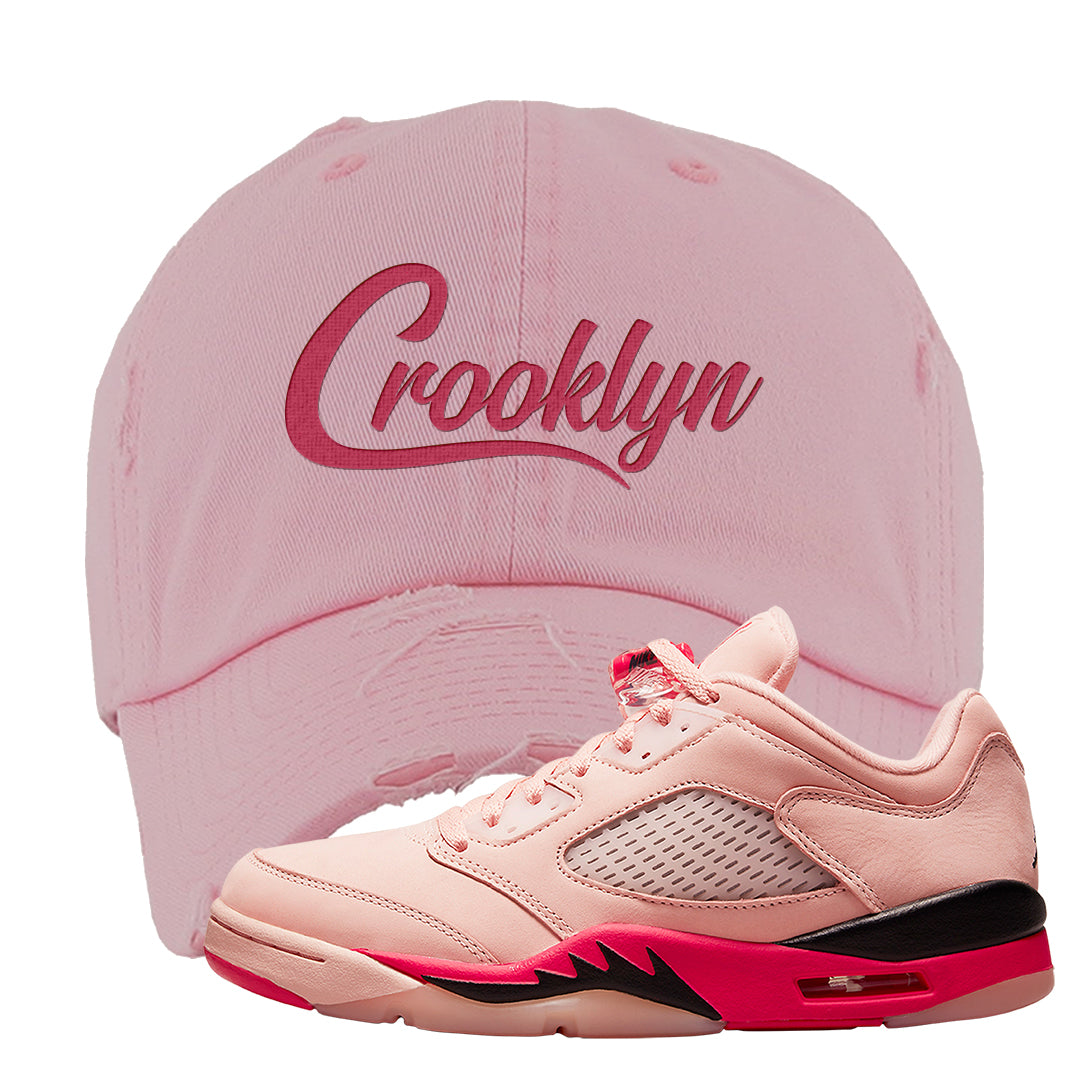 Arctic Pink Low 5s Distressed Dad Hat | Crooklyn, Light Pink