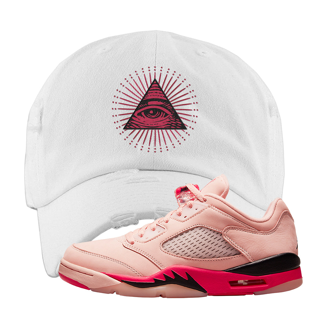 Arctic Pink Low 5s Distressed Dad Hat | All Seeing Eye, White
