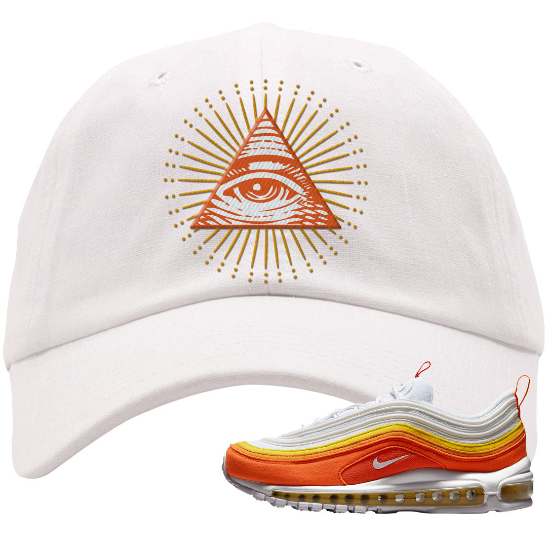 Club Orange Yellow 97s Dad Hat | All Seeing Eye, White