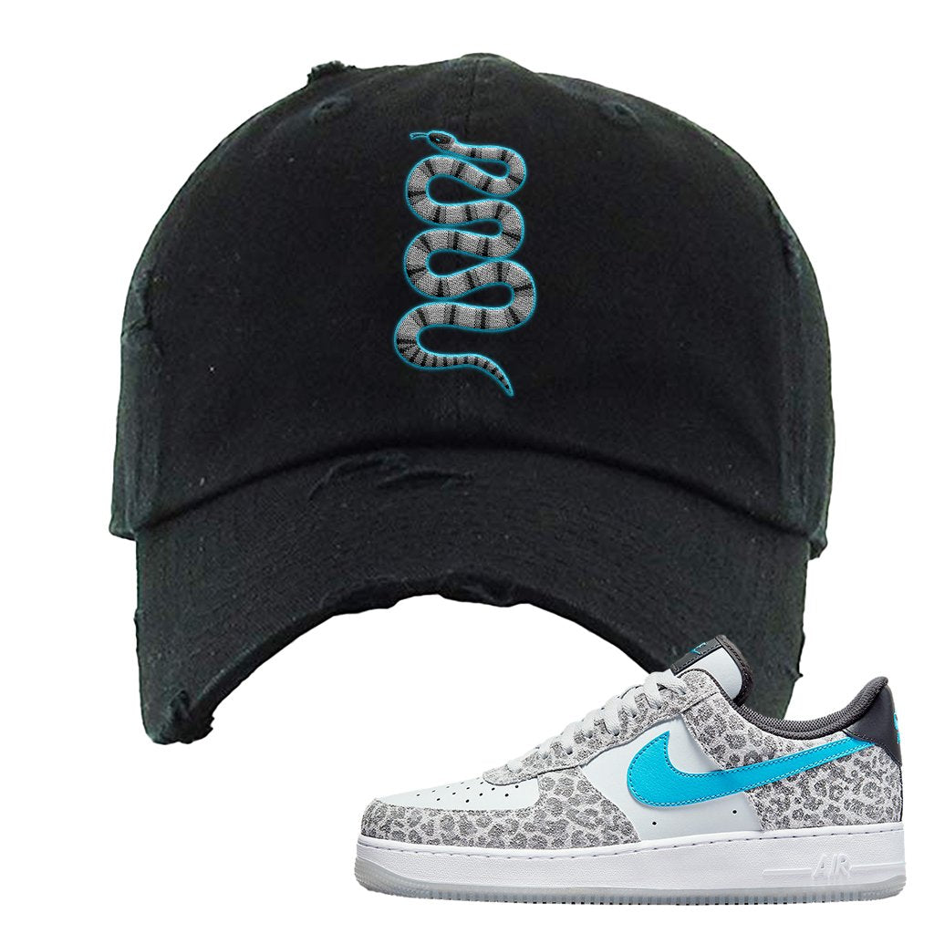 Purple Platinum Leopard Low Force 1s Distressed Dad Hat | Coiled Snake, Black