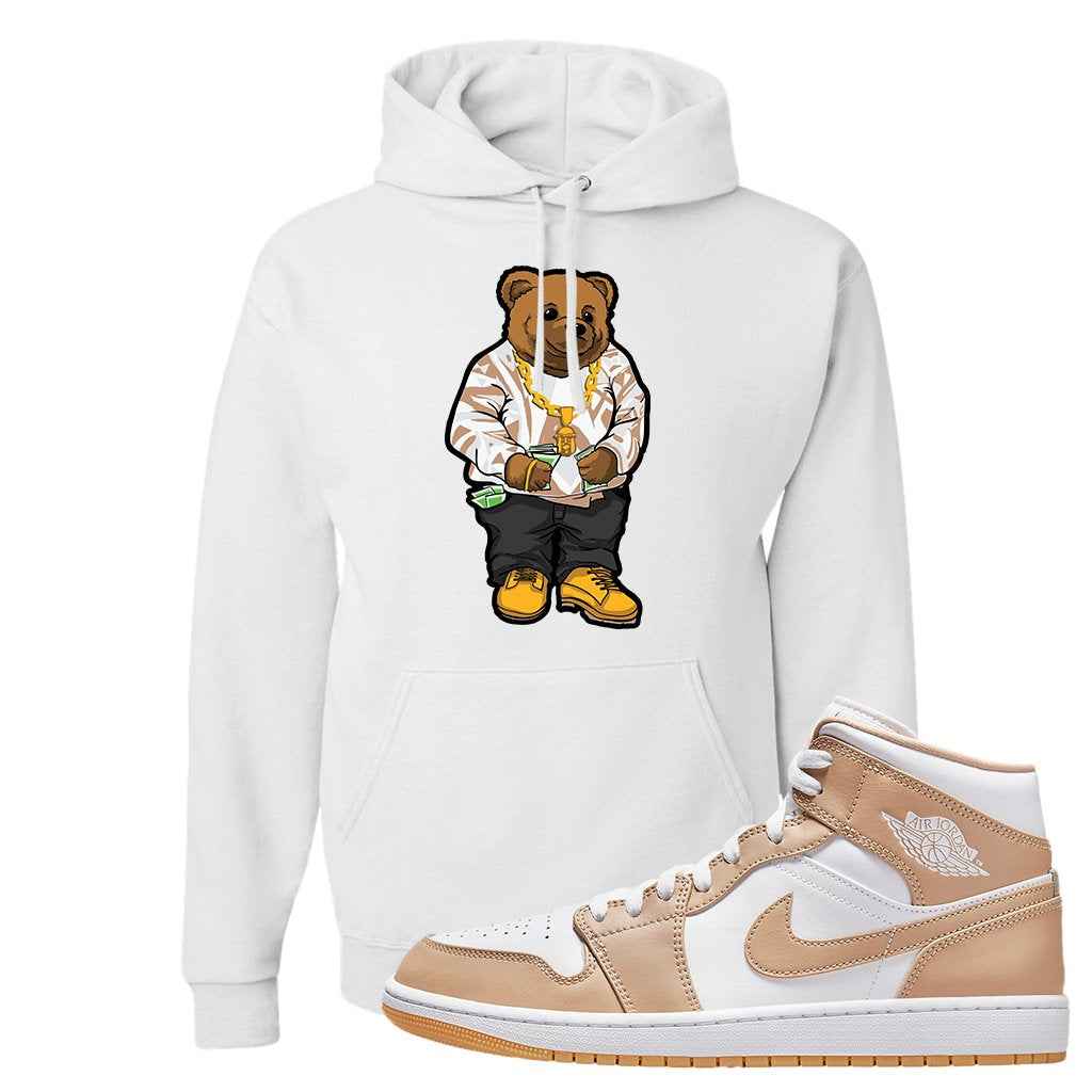 Air Jordan 1 Mid Tan Leather Hoodie | Sweater Bear, White