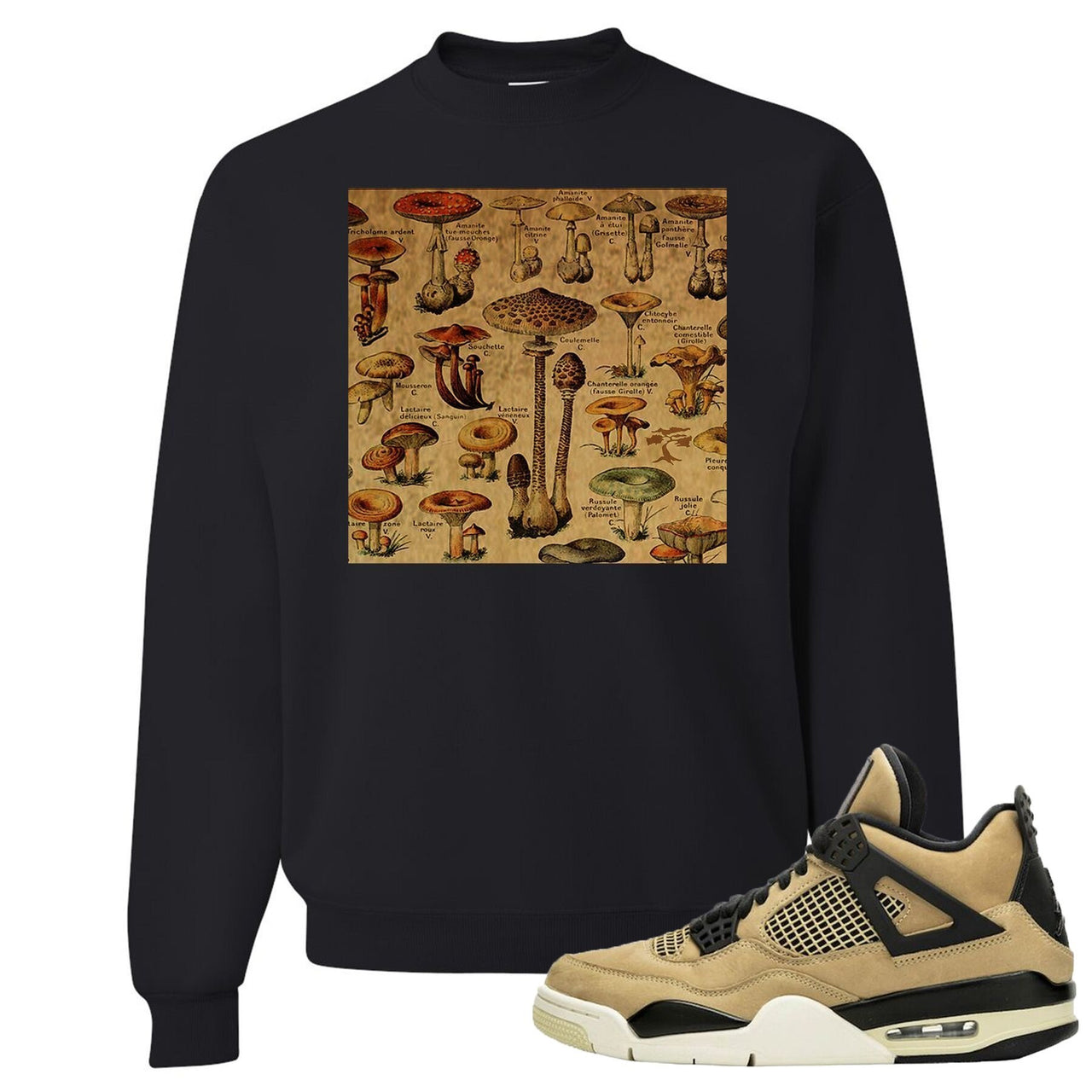 Jordan 4 WMNS Mushroom Sneaker Matching Black Mushroom Chart Crewneck Sweatshirt