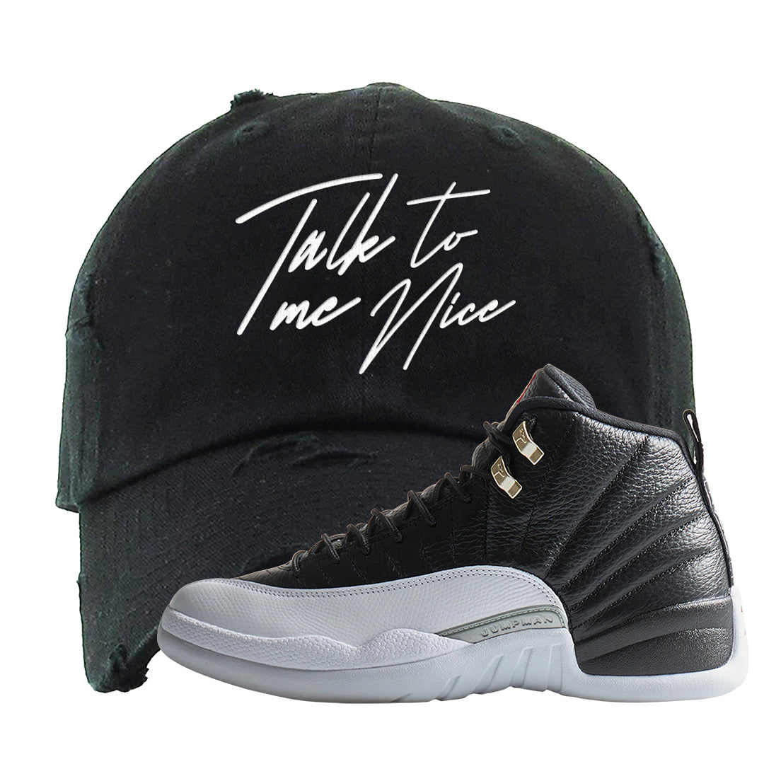 Playoff 12s Distressed Dad Hat | Talk To Me Nice, Black