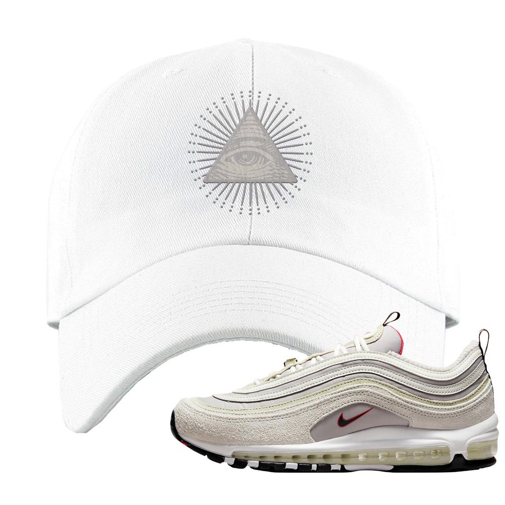 First Use Suede 97s Dad Hat | All Seeing Eye, White