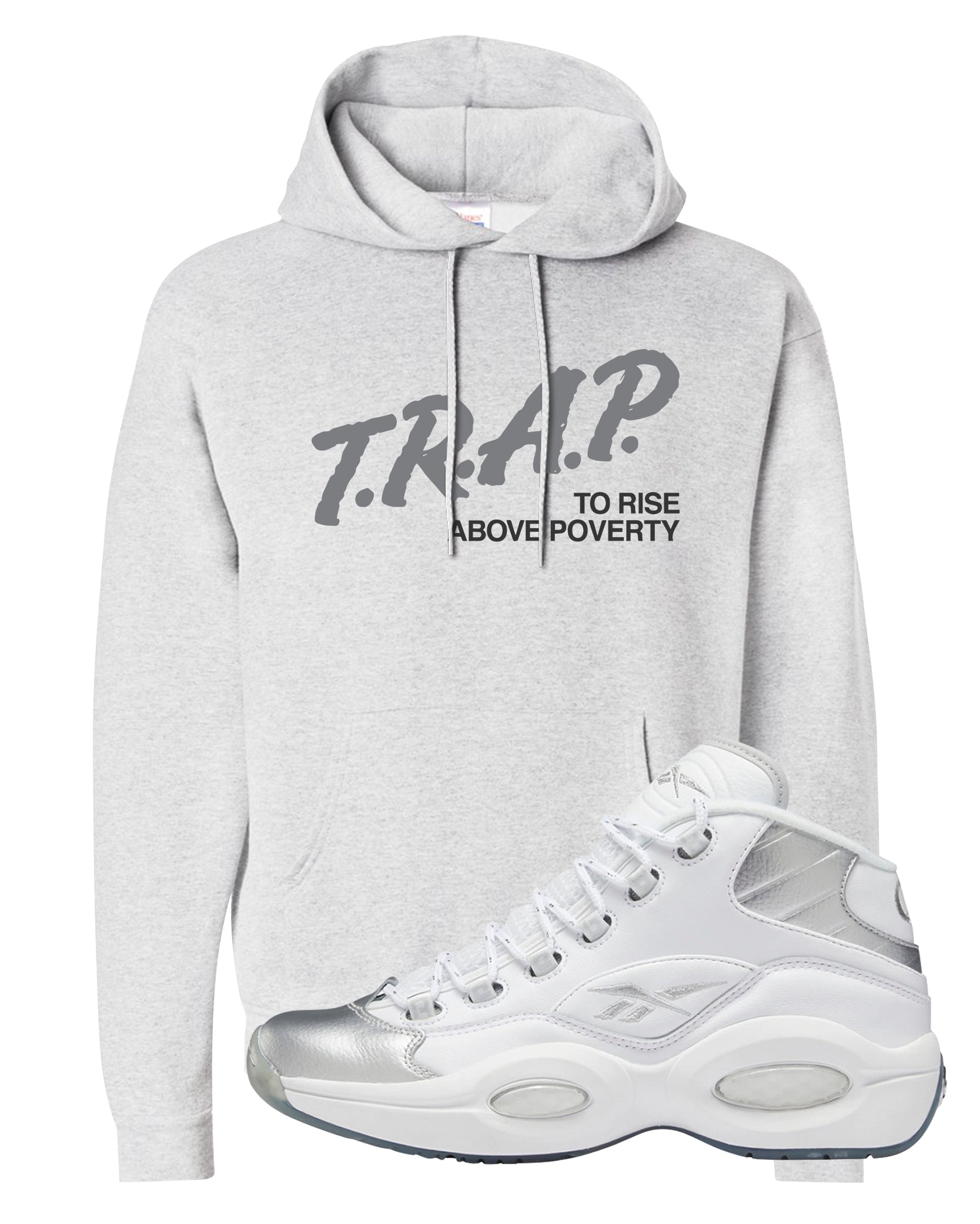 25th Anniversary Mid Questions Hoodie | Trap To Rise Above Poverty, Ash