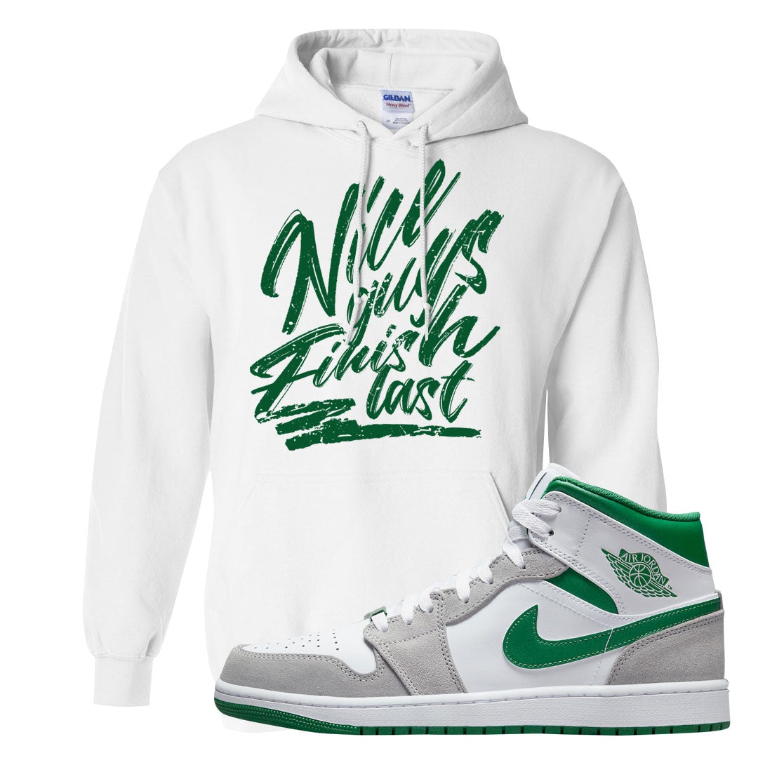 Light Smoke Pine Green Mid 1s Hoodie | Nice Guys Finish Last, White