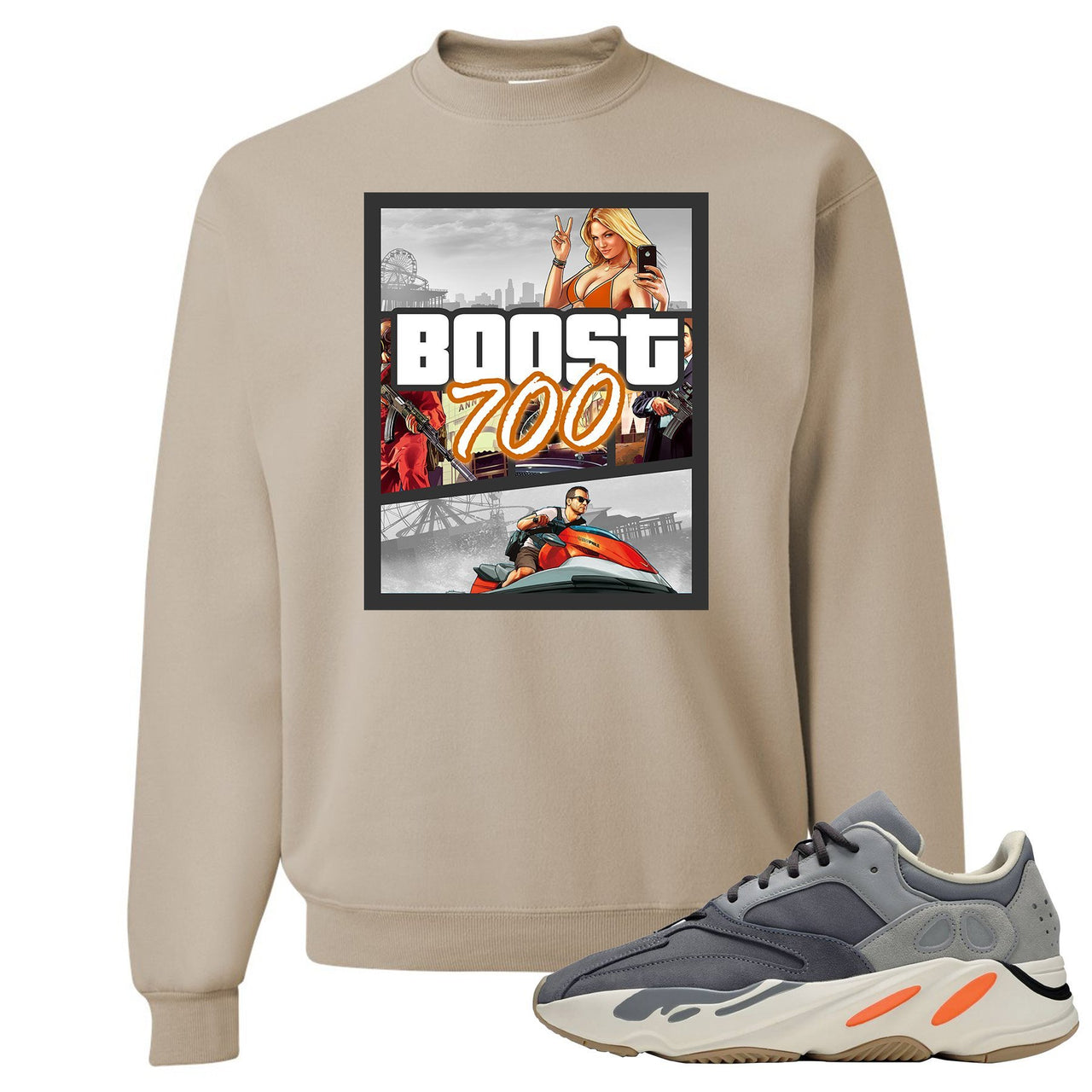 Yeezy Boost 700 Magnet GTA Cover Sandstone Sneaker Matching Crewneck Sweatshirt