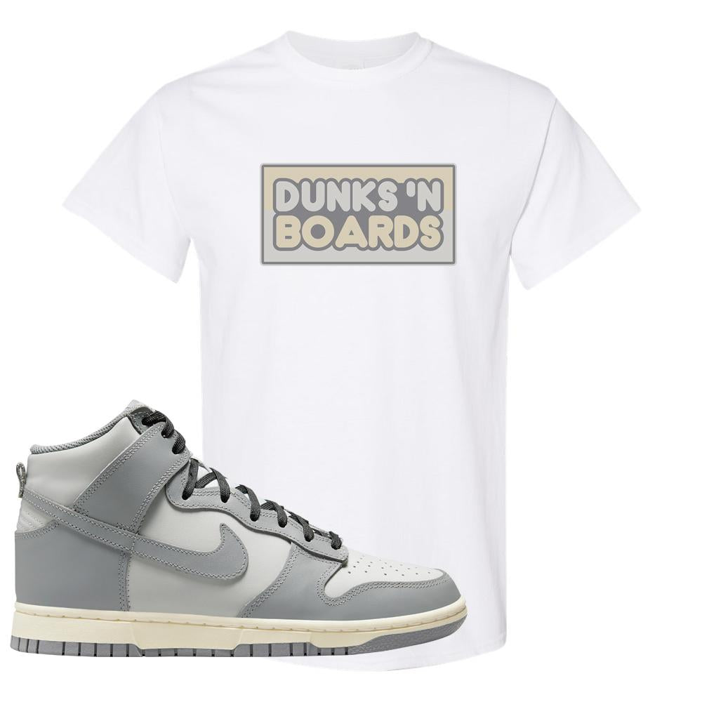 Aged Greyscale High Dunks T Shirt | Dunks N Boards, White