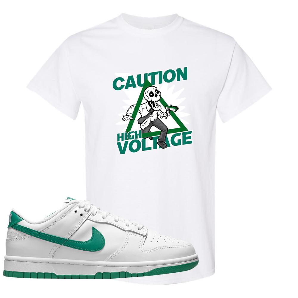 White Green Low Dunks T Shirt | Caution High Voltage, White