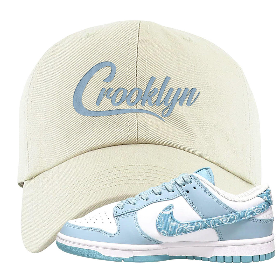 Paisley Light Blue Low Dunks Dad Hat | Crooklyn, White