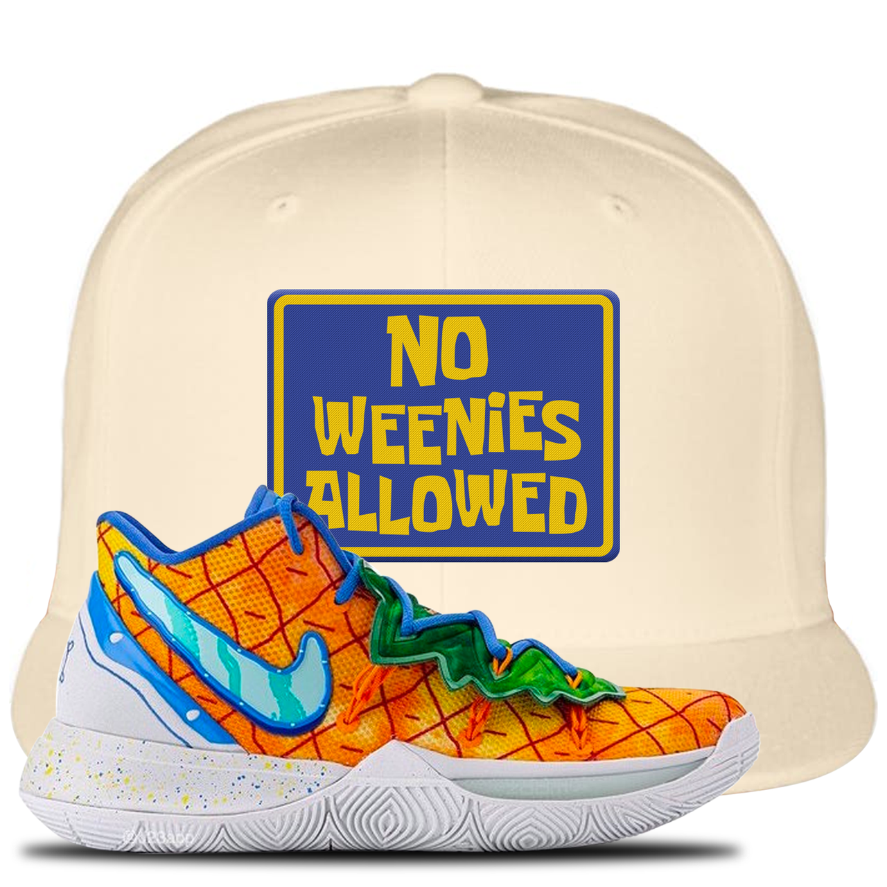 Kyrie 5 Pineapple House No Weenies Allowed White Sneaker Hook Up Snapback Hat