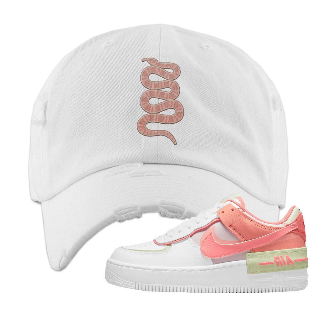 Air Force 1 Low Shadow Magic Ember Distressed Dad Hat | Coiled Snake, White