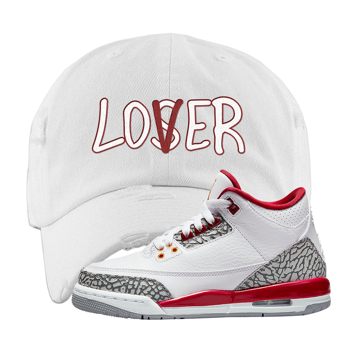 Cardinal Red 3s Distressed Dad Hat | Lover, White
