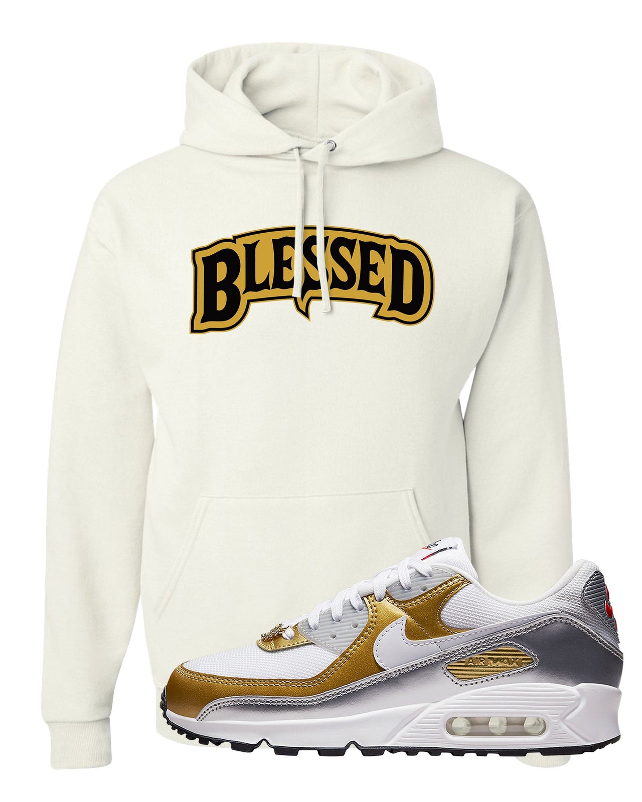 Gold Silver 90s Hoodie | Blessed Arch, White