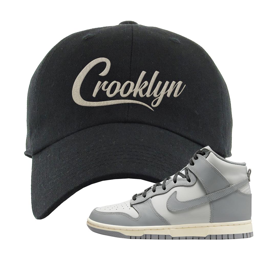 Aged Greyscale High Dunks Dad Hat | Crooklyn, Black