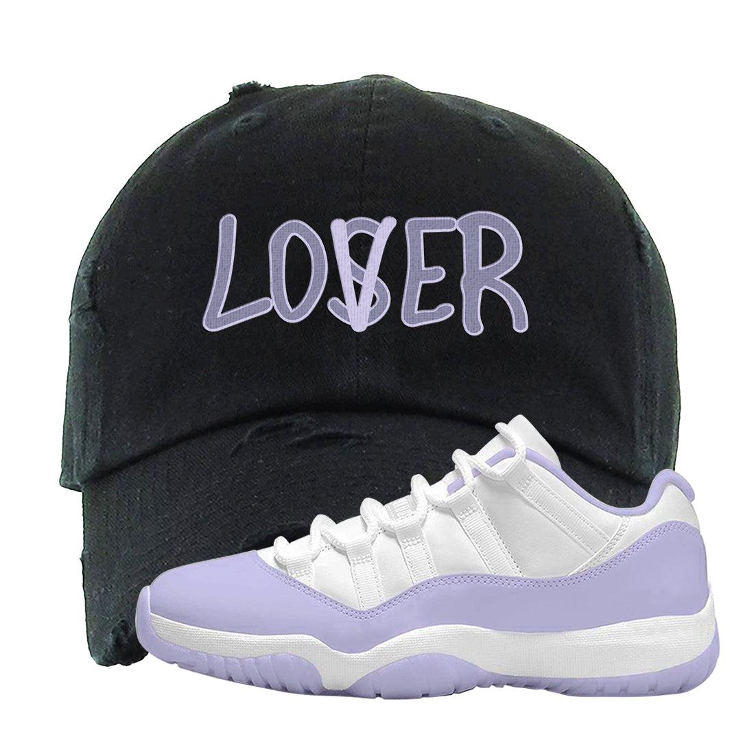 Pure Violet Low 11s Distressed Dad Hat | Lover, Black