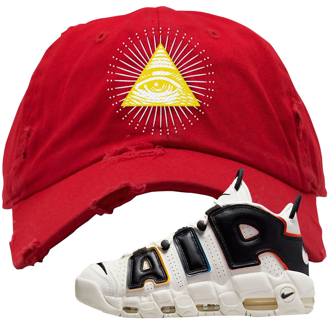 Multicolor Uptempos Distressed Dad Hat | All Seeing Eye, Red