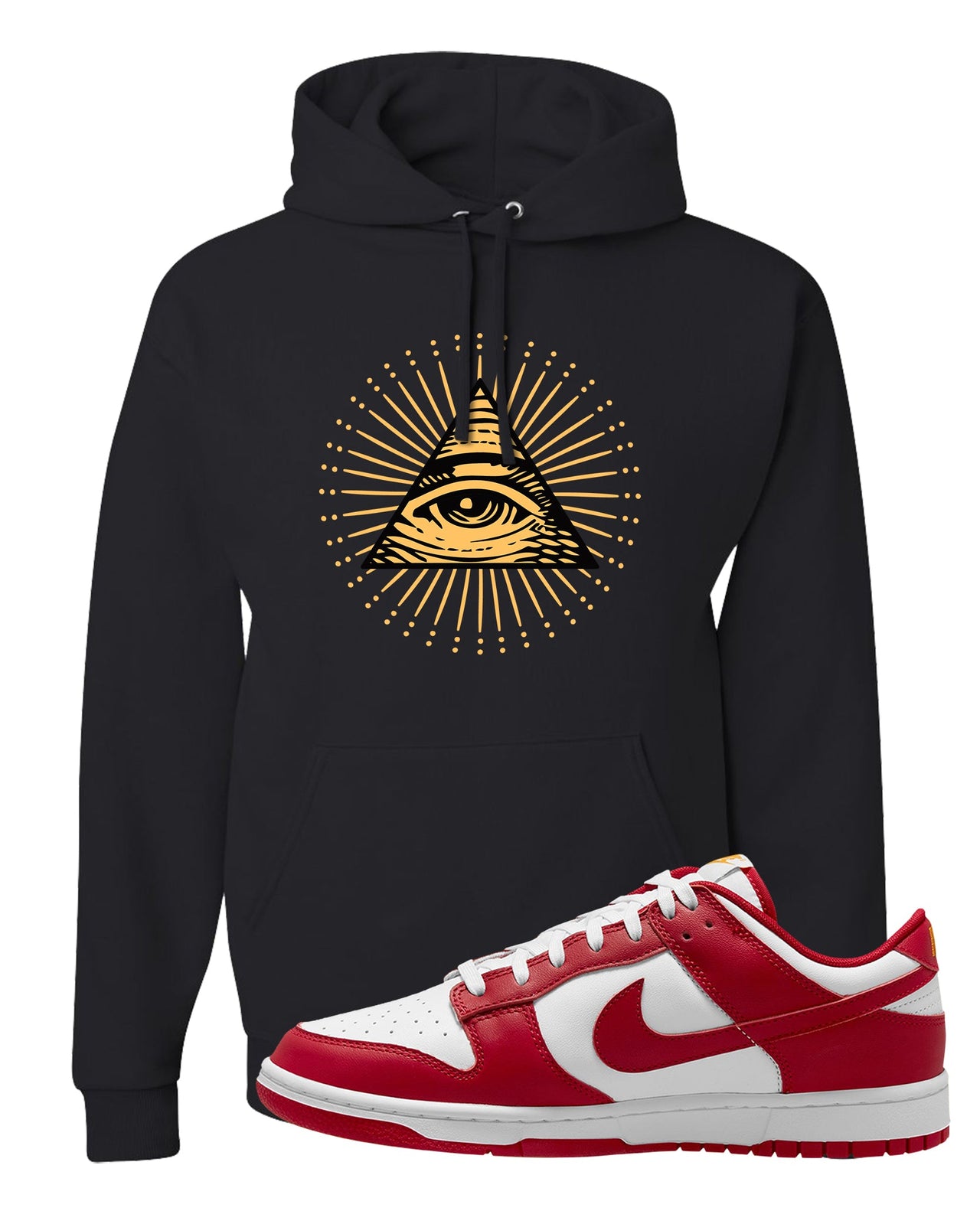Red White Yellow Low Dunks Hoodie | All Seeing Eye, Black