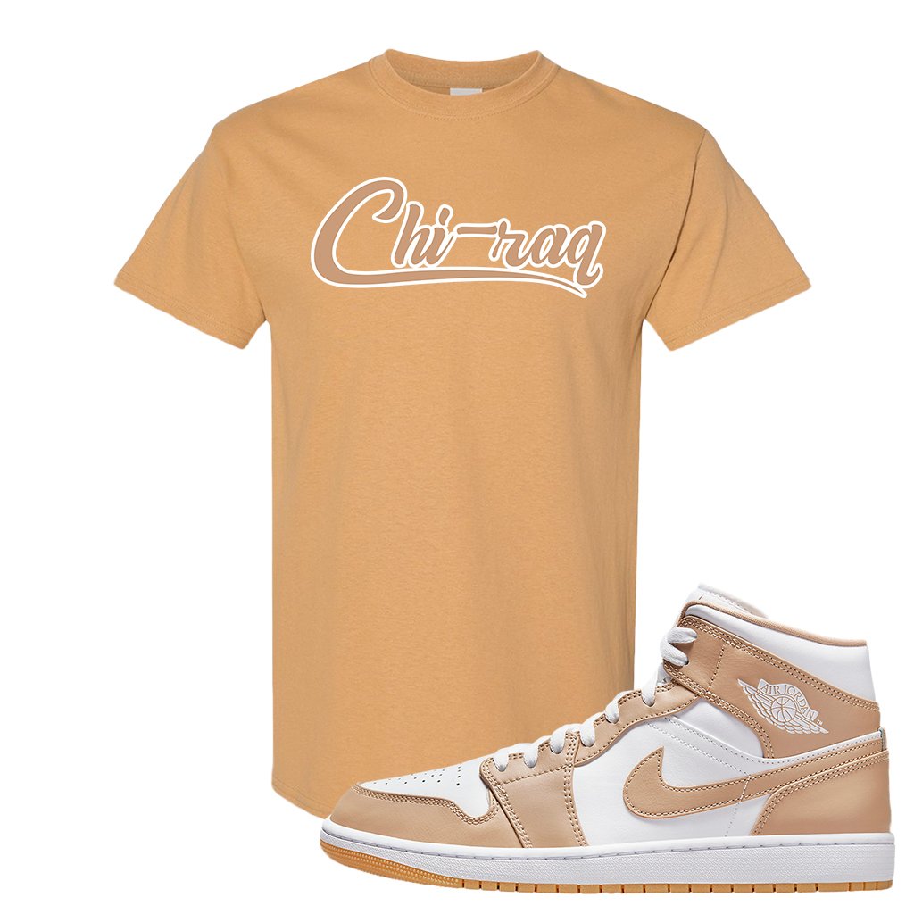 Air Jordan 1 Mid Tan Leather T Shirt | Chiraq, Old Gold