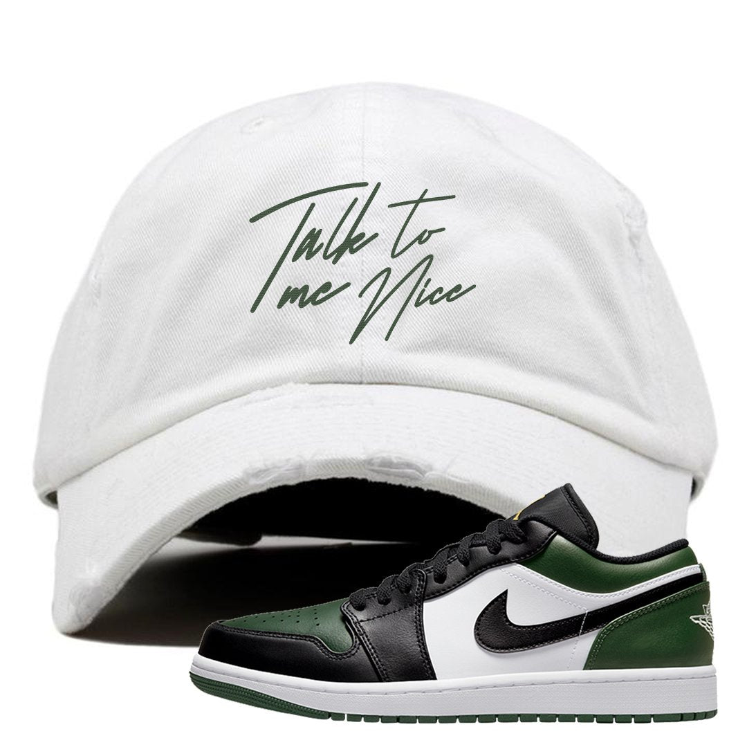 Green Toe Low 1s Distressed Dad Hat | Talk To Me Nice, White
