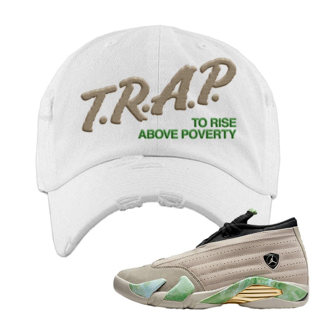 Fortune Low 14s Distressed Dad Hat | Trap To Rise Above Poverty, White