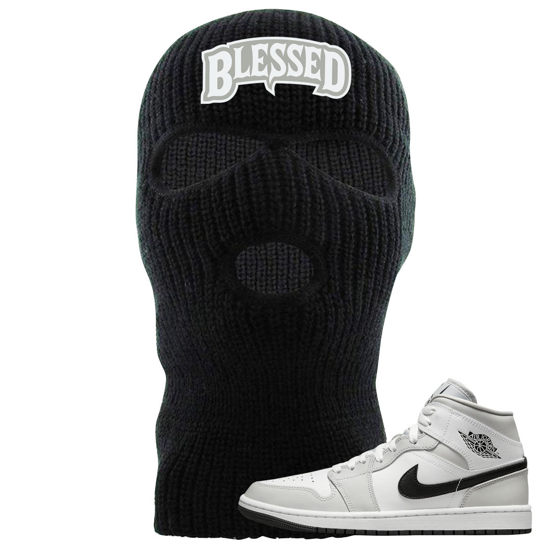 Light Smoke Grey Mid 1s Ski Mask | Blessed Arch, Black
