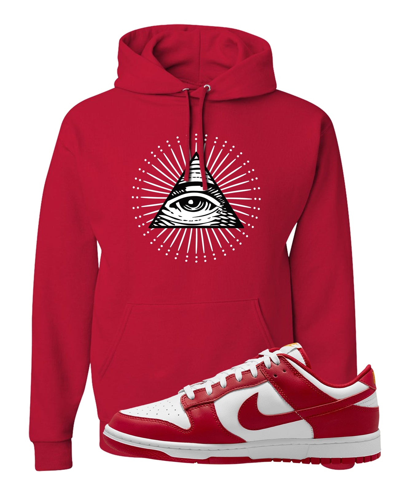 Red White Yellow Low Dunks Hoodie | All Seeing Eye, Red