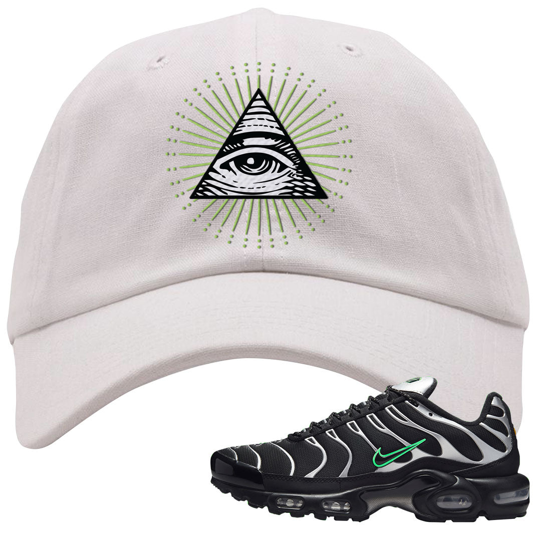 Neon Green Black Grey Pluses Dad Hat | All Seeing Eye, White