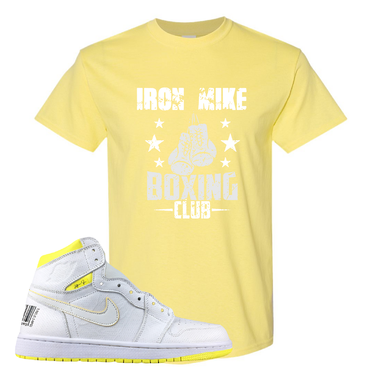 Jordan 1 First Class Flight Iron Mike Boxing Club Sneaker Matching Yellow T-Shirt