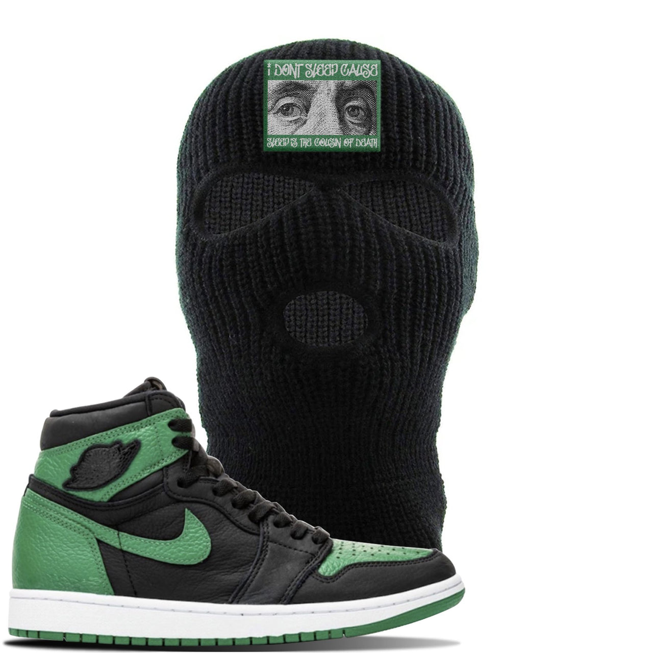 Jordan 1 Retro High OG Pine Green Gym Sneaker Black Ski Mask | Hat to match Air Jordan 1 Retro High OG Pine Green Gym Shoes | Franklin Eyes
