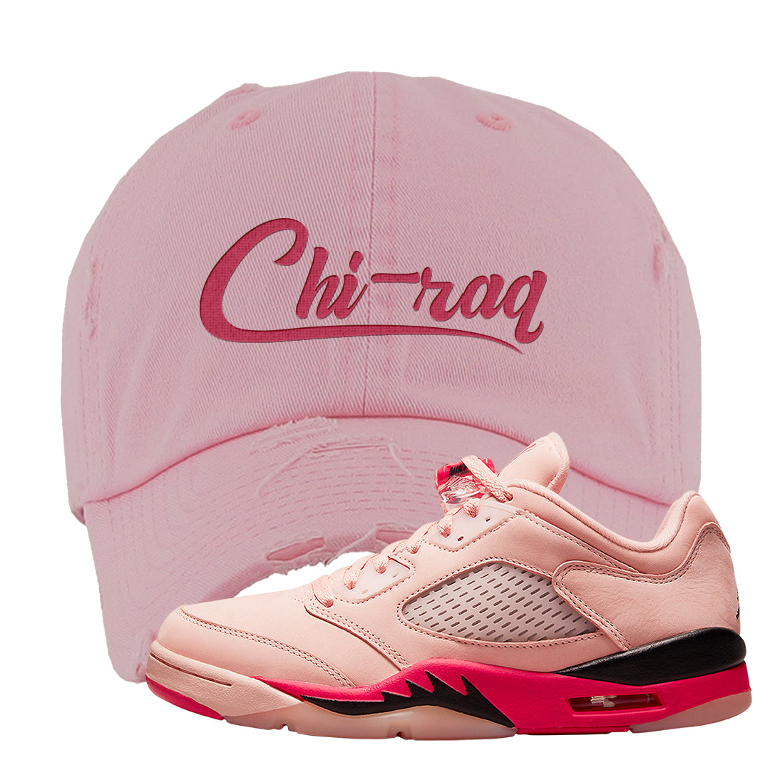 Arctic Pink Low 5s Distressed Dad Hat | Chiraq, Light Pink