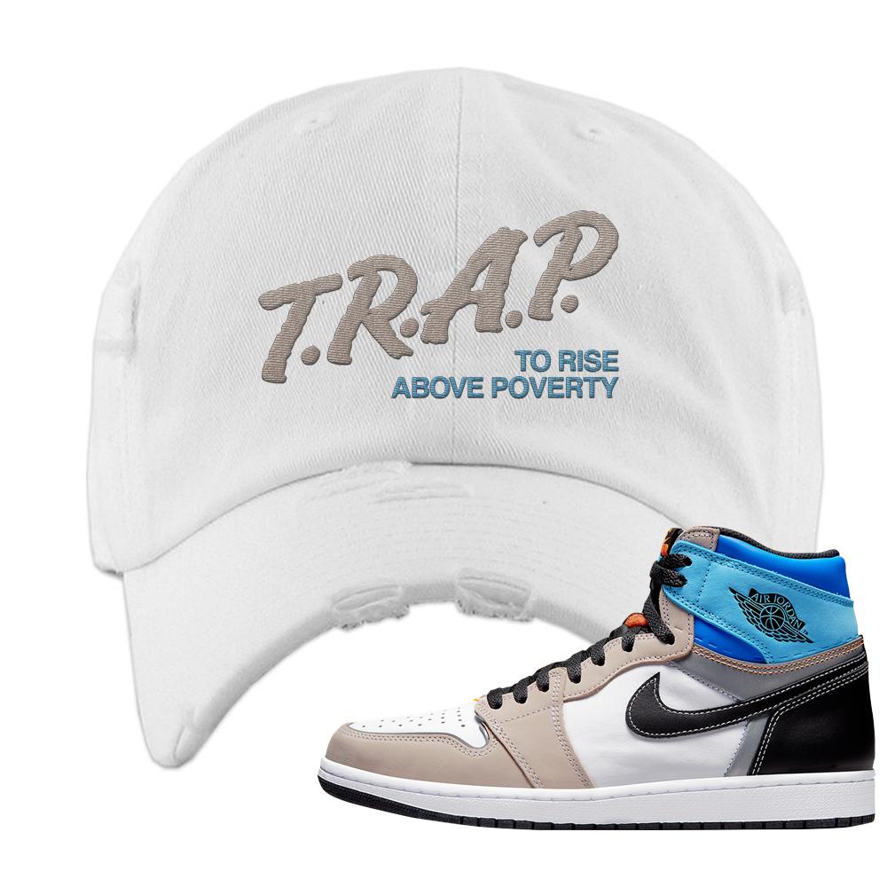 Prototype 1s Distressed Dad Hat | Trap To Rise Above Poverty, White