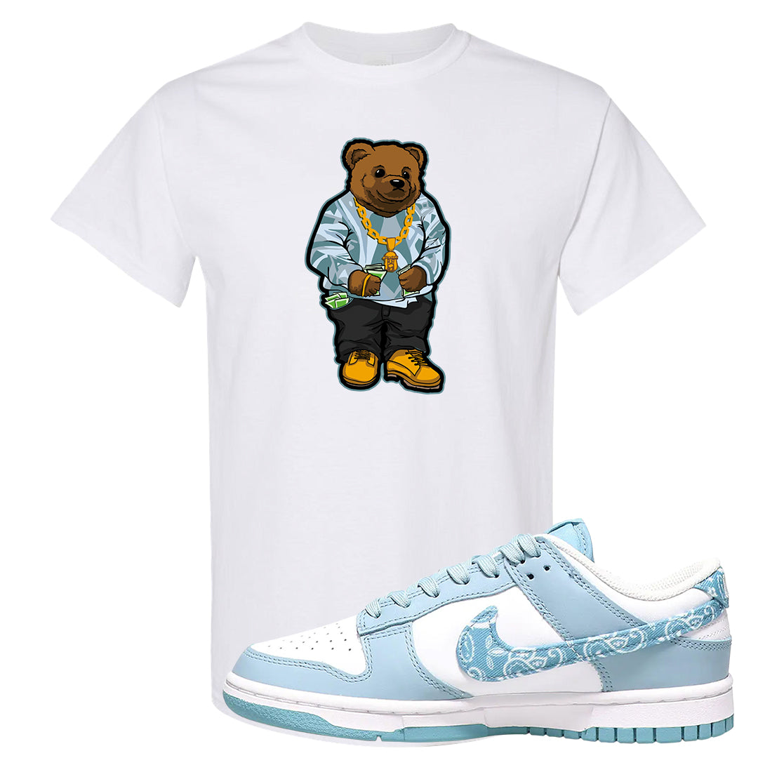 Paisley Light Blue Low Dunks T Shirt | Sweater Bear, White