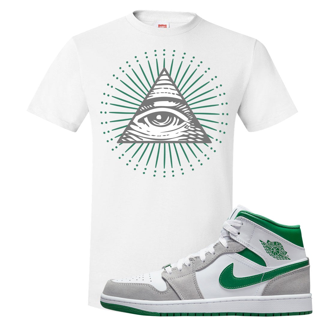 Light Smoke Pine Green Mid 1s T Shirt | All Seeing Eye, White