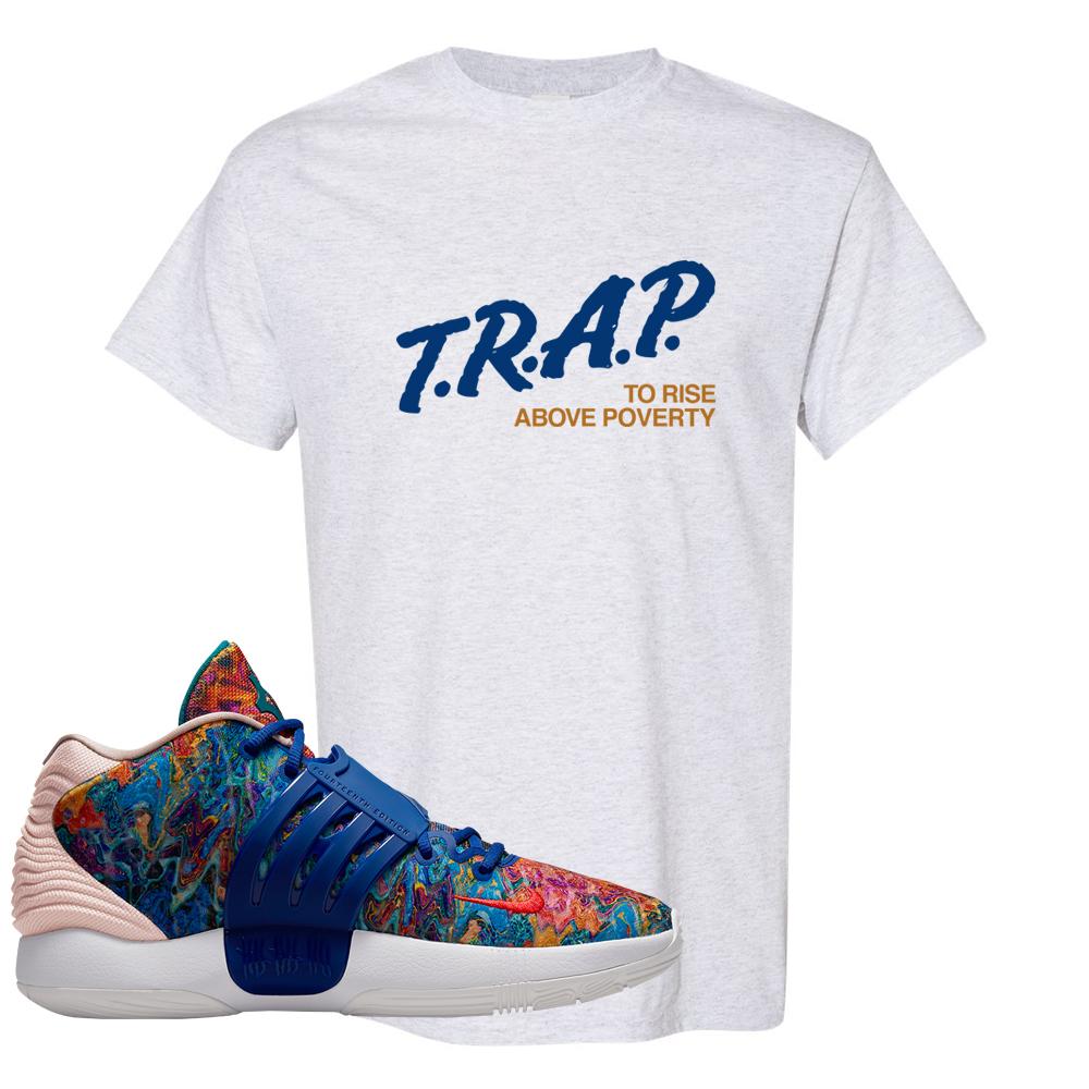 Deep Royal KD 14s T Shirt | Trap To Rise Above Poverty, Ash