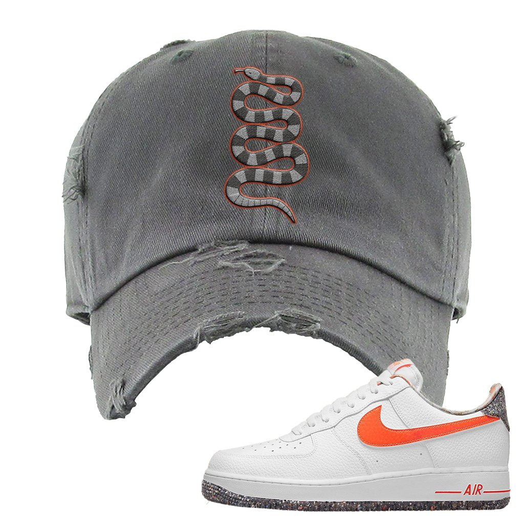 Air Force 1 Low Crimson Grind Rubber Distressed Dad Hat | Coiled Snake, Dark Gray