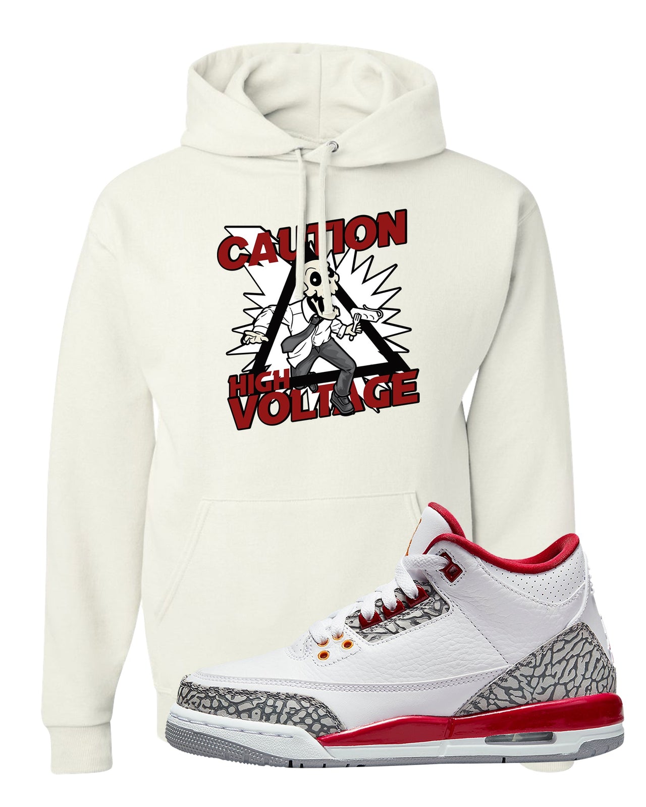 Cardinal Red 3s Hoodie | Caution High Voltage, White
