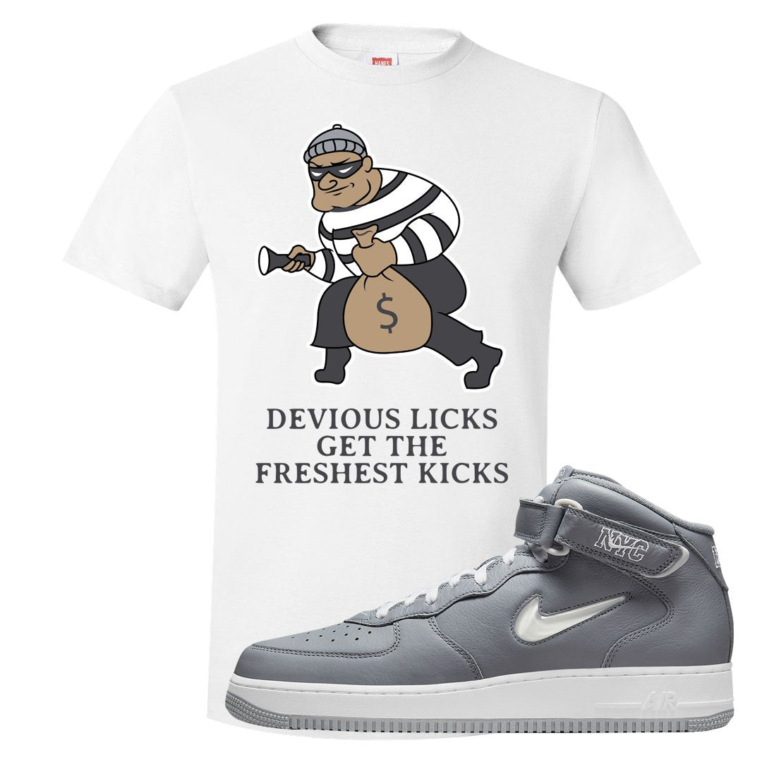 Cool Grey NYC Mid AF1s T Shirt | Devious Licks, White