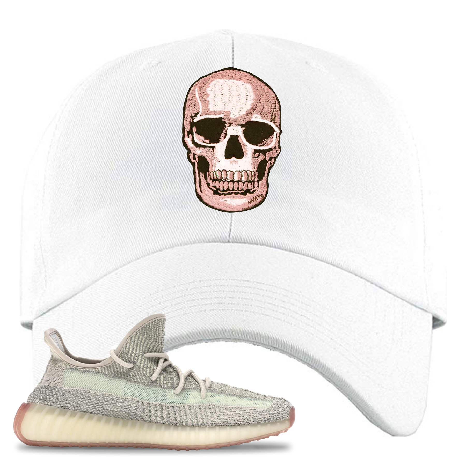 Yeezy Boost 350 V2 Citrin Non-Reflective Skull White Sneaker Matching Dad Hat