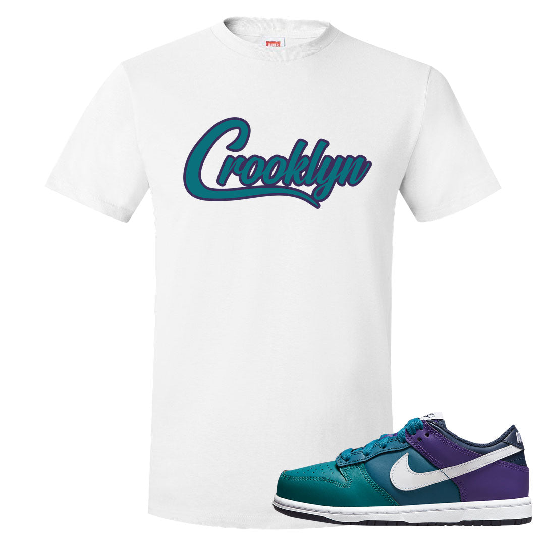 Teal Purple Low Dunks T Shirt | Crooklyn, White