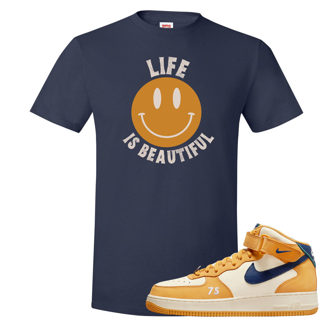 Pollen Paris Mid AF 1s T Shirt | Smile Life Is Beautiful, Navy Blue