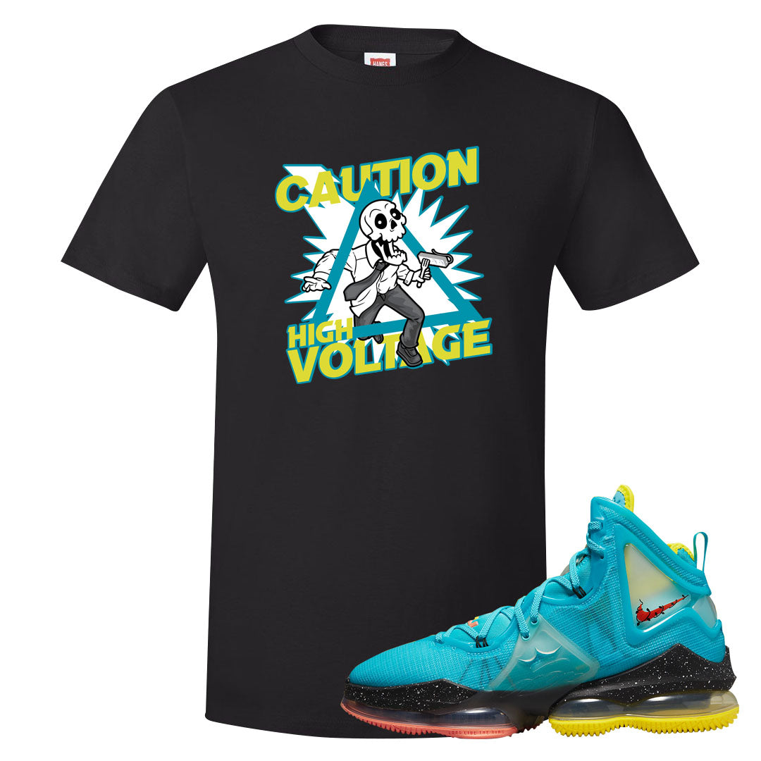 South Beach Christmas Bron 19s T Shirt | Caution High Voltage, Black