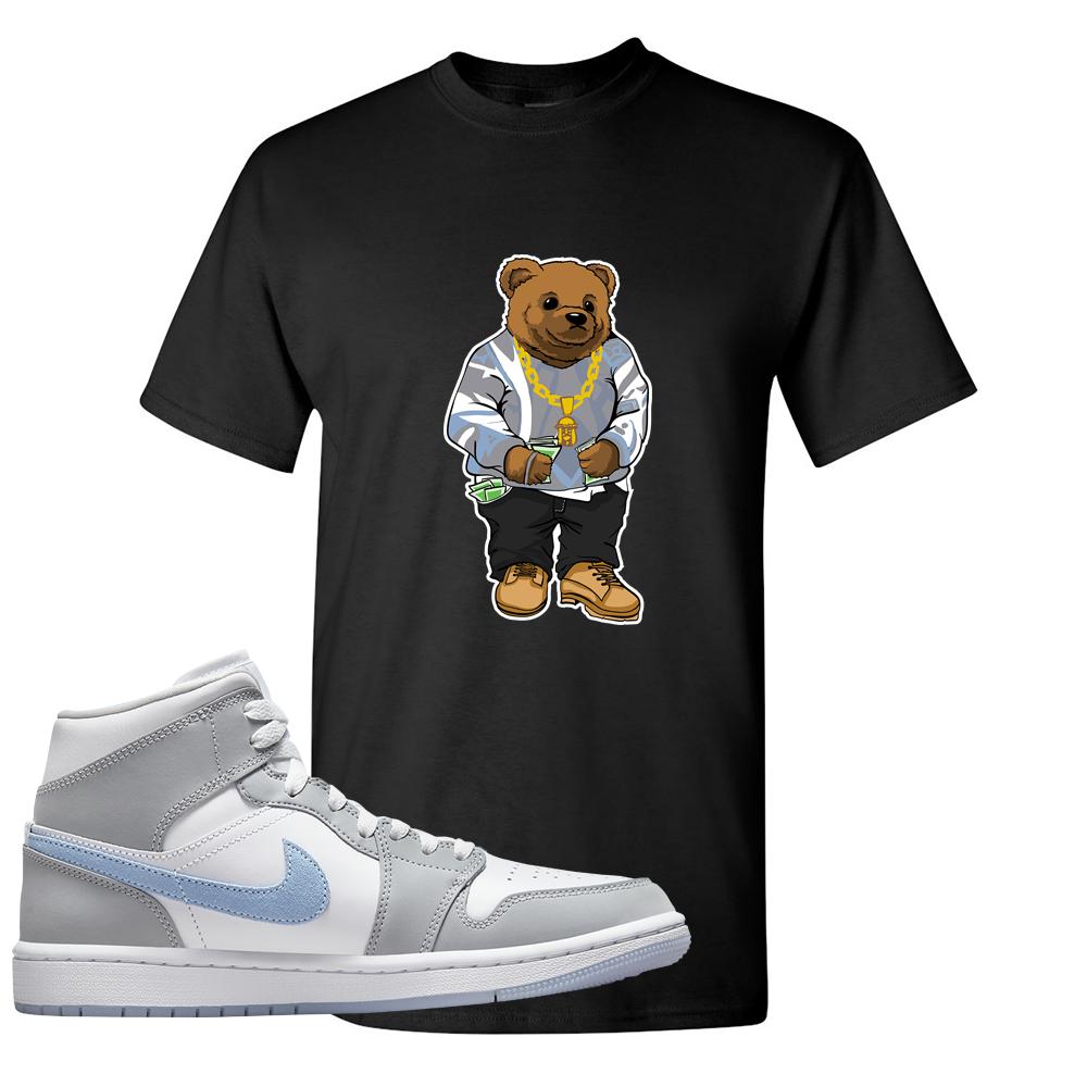 Air Jordan 1 Mid Grey Ice Blue T Shirt | Sweater Bear, Black